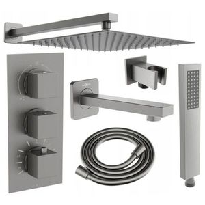 MEXEN/S Cube DR02 podomítkový vanový SET s vytokovou hubicí + slim sprcha 25, grafit 77503DR0225-66 obraz