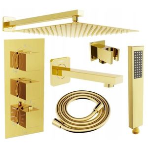 MEXEN/S Cube DR02 podomítkový vanový SET s vytokovou hubicí + slim sprcha 30, zlatý 77503DR0230-50 obraz