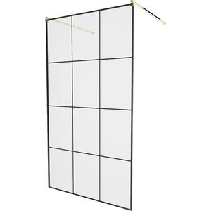 MEXEN/S KIOTO samostatně stojící sprchová zástěna 110 x 200, transparent/černá vzor 8 mm, zlatá 800-110-002-50-77 obraz