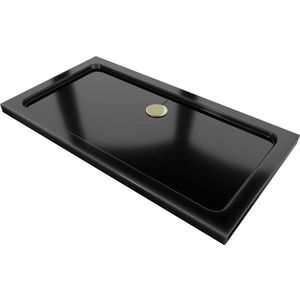 MEXEN/S Flat sprchová vanička obdélníková slim 140 x 70, černá + zlatý sifon 40707014G obraz