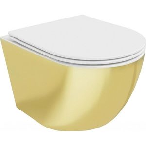 MEXEN Lena Závěsná WC mísa včetně sedátka s slow-slim, duroplast, bílá/zlatá 30224006 obraz