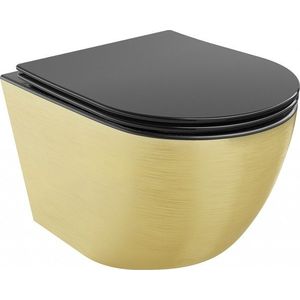 MEXEN Lena Závěsná WC mísa včetně sedátka s slow-slim, duroplast, černá mat / zlatý vzor 30224077 obraz