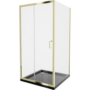 MEXEN/S Apia Sprchový kout 90x90, transparent, zlato + vanička se sifonem 840-090-090-50-00-4070G obraz