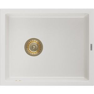 MEXEN/S Pedro granitový dřez 1-miska 560 x 460 mm, bílá, sifon zlatá 6508561000-20-G obraz