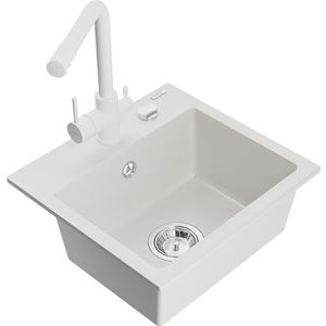 MEXEN/S Milo granitový dřez včetně baterie Duero, bílá 6505-20-671600-20 obraz