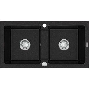 MEXEN Mario granitový dřez dvě mísy 820x436 mm, černá / stříbrná metalíza 6504822000-73 obraz