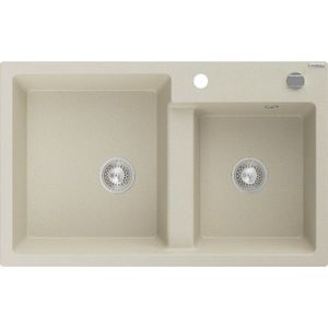 MEXEN Tomas granitový dřez 2-bowl 800x500 mm, béžový, sifon chrom 6516802000-69 obraz