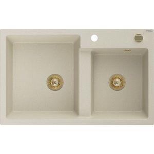 MEXEN/S Tomas granitový dřez 2-bowl 800x500 mm, béžová, sifon zołty 6516802000-69-G obraz