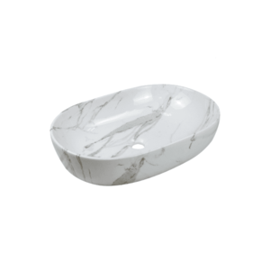 INVENA Umyvadlo na desku KORFU, 60 cm, oval, efekt bílého lesklého mramoru CE-34-701-C obraz