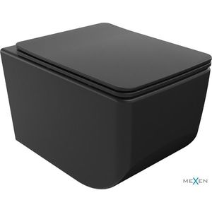 MEXEN Vera závěsná WC mísa Rimless včetně sedátka s slow-slim, Duroplast, černá mat 30164070 obraz