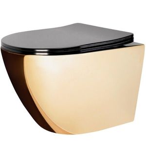REA Závěsná WC mísa včetně sedátka Carlo Flat Mini Zlatá/černá REA-C8990 obraz