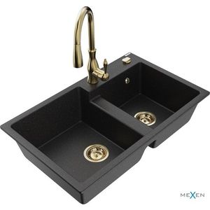 MEXEN/S Tomas granitový dřez 2-bowl včetně baterie Savita, černá/stříbrná metalik 6516-73-672601-50 obraz