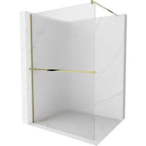 MEXEN/S Kioto+ Sprchová zástěna WALK-IN s poličkou a držákem ručníků 70 x 200, proužky 8 mm, zlatá 800-070-121-50-09 obraz