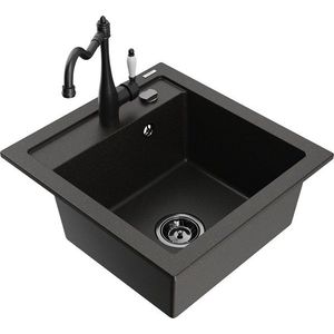 MEXEN/S Vito granitový dřez 1-miska včetně baterie Carla, černá/zlatá metalik 6503-75-670700-70-B obraz