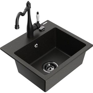 MEXEN/S Milo granitový dřez 1-miska včetně baterie Carla, černá/zlatá metalik 6505-75-670700-70-B obraz