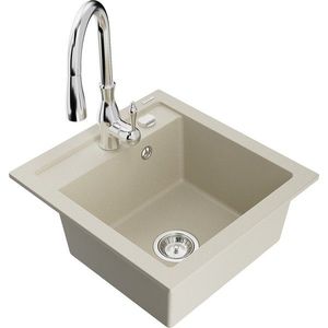 MEXEN/S Vito granitový dřez 1-miska včetně baterie Savita, béžová 6503-69-672601-00 obraz