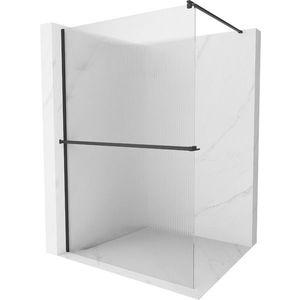 MEXEN/S Kioto+ Sprchová zástěna WALK-IN s poličkou a držákem ručníků 100 x 200, proužky 8 mm, černá 800-100-121-70-09 obraz