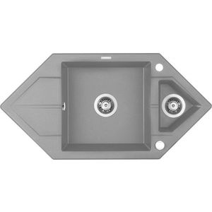 DEANTE Hexon metalický šedý granitový dřez, 1, 5-miska s odkapávačem Space-Saver ZQP_S653 obraz