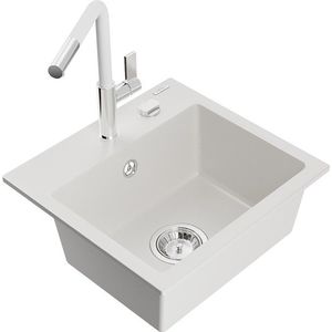 MEXEN/S Milo granitový dřez 1-miska včetně baterie Flora, bílá 6505-20-670401-02 obraz
