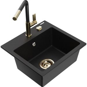 MEXEN/S Milo granitový dřez 1-miska včetně baterie Flora, černá 6505-77-670401-57-G obraz