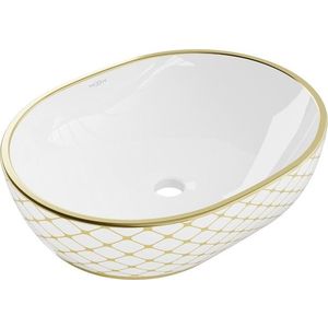 MEXEN Viki umyvadlo na desku 48 x 35, bílá/zlatá vzor 21054809 obraz