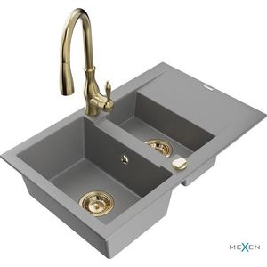 MEXEN/S Gaspar granitový dřez 1.5 s odkapávačem včetně baterie Savita, šedá 6507-71-672601-50 obraz