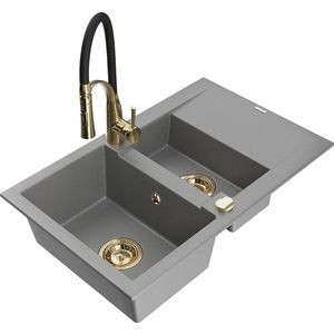 MEXEN/S Gaspar granitový dřez 1.5 s odkapávačem včetně baterie Aster, šedá 6507-71-73450-57-G obraz