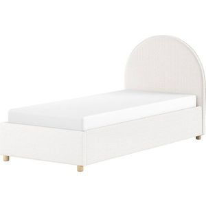Bílá čalouněná jednolůžková postel s úložným prostorem s roštem 90x200 cm Moon – Vipack obraz