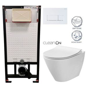 DEANTE Podomítkový rám, pro závěsné WC mísy + SLIM tlačítko bílé + WC CERSANIT CLEANON CITY CST_WC01 A51P CI1 obraz