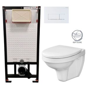DEANTE Podomítkový rám, pro závěsné WC mísy + SLIM tlačítko bílé + WC CERSANIT DELFI + SOFT SEDÁTKO CST_WC01 A51P DE2 obraz