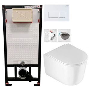 DEANTE Podomítkový rám, pro závěsné WC mísy + SLIM tlačítko bílé + WC DEANTE Jasmin se sedátkem RIMLESS CST_WC01 A51P JA1 obraz