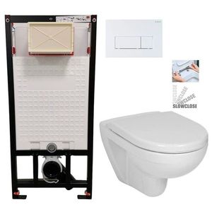 DEANTE Podomítkový rám, pro závěsné WC mísy + SLIM tlačítko bílé + WC JIKA LYRA PLUS + SEDÁTKO DURAPLAST SLOWCLOSE CST_WC01 A51P LY5 obraz