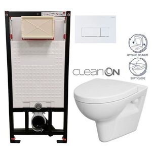 DEANTE Podomítkový rám, pro závěsné WC mísy + SLIM tlačítko bílé + WC CERSANIT CLEANON PARVA + SEDÁTKO CST_WC01 A51P PA1 obraz