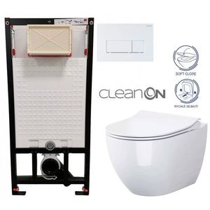 DEANTE Podomítkový rám, pro závěsné WC mísy + SLIM tlačítko bílé + WC CERSANIT ZEN CLEANON + SEDÁTKO CST_WC01 A51P HA1 obraz