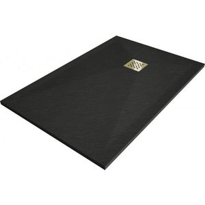 MEXEN/S Stone+ obdélníková sprchová vanička 110 x 80, černá, mřížka zlatá 44708011-G obraz