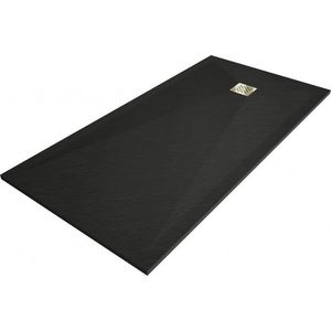 MEXEN/S Stone+ obdélníková sprchová vanička 160 x 90, černá, mřížka zlatá 44709016-G obraz