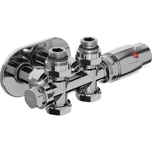 MEXEN/S G00 úhlová termostatická souprava pro radiátor/středová + krycí rozeta R, Duplex, DN50, chrom W908-900-905-01 obraz