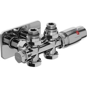 MEXEN/S G00 úhlová termostatická souprava pro radiátor/středová + krycí rozeta S, Duplex, DN50, chrom W908-900-910-01 obraz