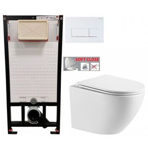 DEANTE Podomítkový rám, pro závěsné WC mísy + SLIM tlačítko bílé + WC INVENA LIMNOS WITH SOFT, včetně soft/close sedátka CST_WC01 A51P LI1 obraz