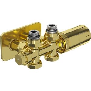 MEXEN/S G05 úhlová termostatická souprava pro radiátor/středová + krycí rozeta S, Duplex, DN50, zlatá W908-958-910-50 obraz