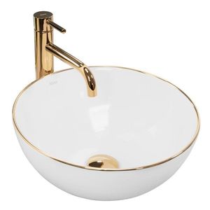 REA Umyvadlo na desku STELLA bílé gold edge REA-U7445 obraz
