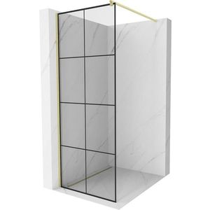 MEXEN/S Kioto Sprchová zástěna WALK-IN 70 x 200, černý vzor 8 mm, zlatá kartáčovaná 800-070-101-55-77 obraz