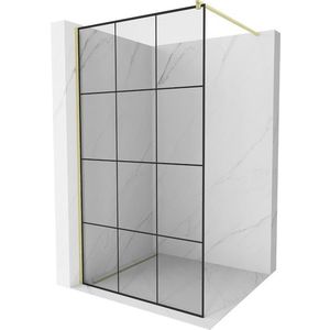 MEXEN/S Kioto Sprchová zástěna WALK-IN 110 x 200, černý vzor 8 mm, zlatá kartáčovaná 800-110-101-55-77 obraz