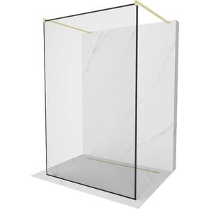 MEXEN/S Kioto samostatně stojící sprchová zástěna 100 x 200, černý vzor 8 mm, zlatá kartáčovaná 800-100-002-55-70 obraz