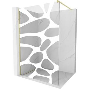MEXEN/S Kioto Sprchová zástěna Walk-in 100 x 200, bílý vzor 8 mm, zlatá kartáčovaná 800-100-101-55-97 obraz