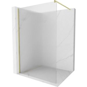 MEXEN/S Kioto Sprchová zástěna WALK-IN 100 x 200, proužky 8 mm, zlatá kartáčovaná 800-100-101-55-09 obraz