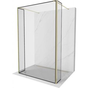 MEXEN/S Kioto Sprchová zástěna WALK-IN volněstojící 120 x 30 x 30, černý vzor, zlatá 800-120-030-222-50-70-030 obraz