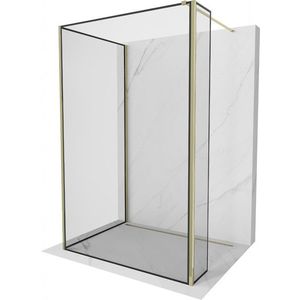 MEXEN/S Kioto Sprchová zástěna WALK-IN 110 x 110 x 40, černý vzor, zlatá 800-110-110-221-50-70-040 obraz