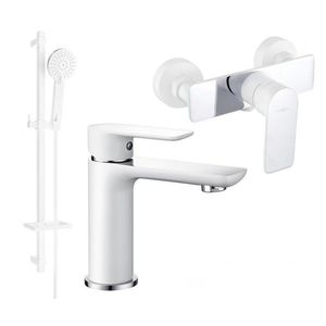 MEXEN/S Alfa DQ40 Set umyvadlové a sprchové baterie s příslušenstvím, bílo/chrom 745704DQ40-02 obraz