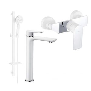 MEXEN/S Alfa DQ40 Set umyvadlové a sprchové baterie s příslušenstvím, bílo/chrom 745714DQ40-02 obraz